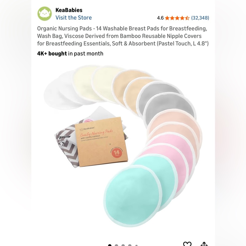 KeaBabies Comfy Nursing Pads with comfy contour. 14 pack. Reusable/washable